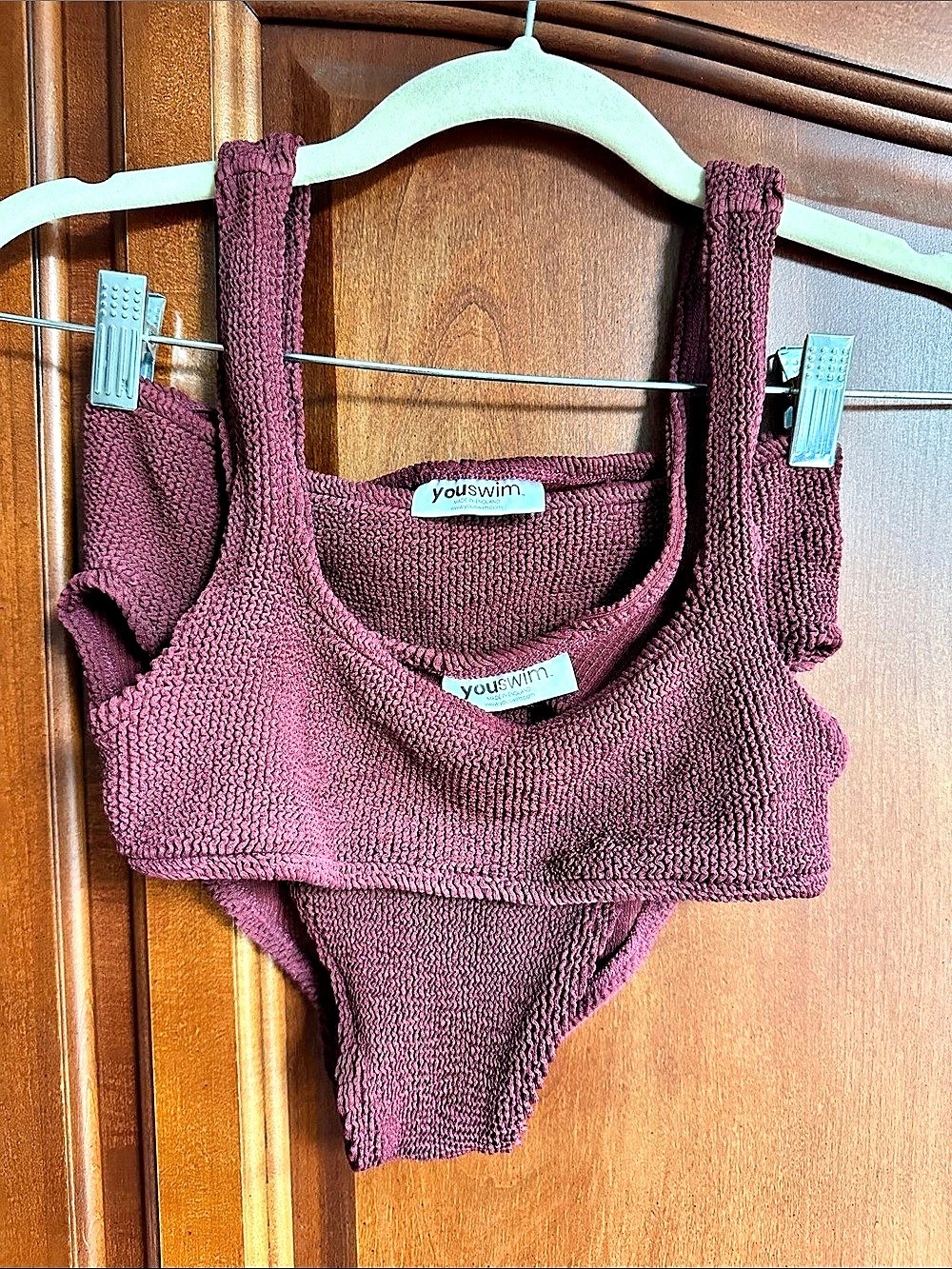 You Swim Aplomb High-Waist Two-Piece Textured Bikini Set in burgundy